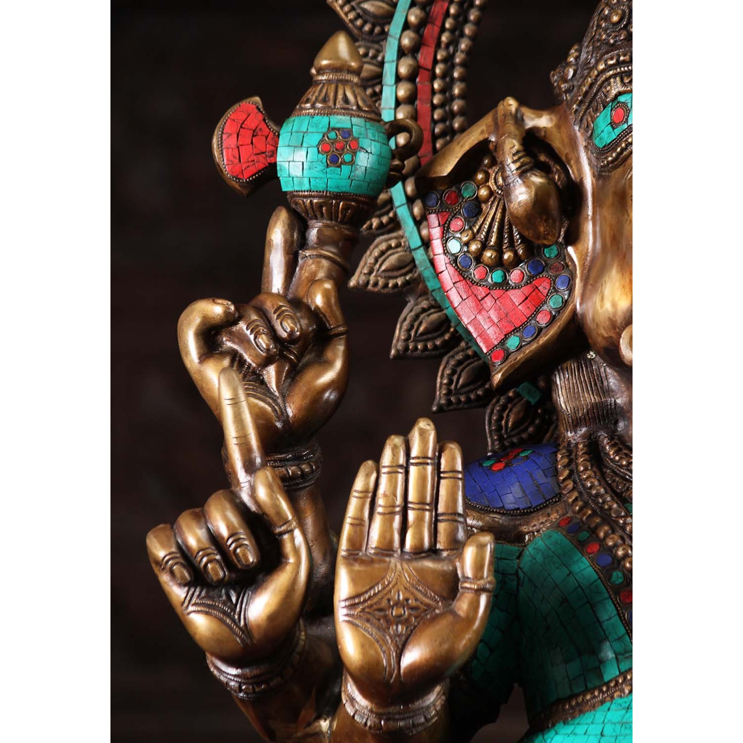 Large 6 Armed Ganesha with Colored Stones 45 Inches