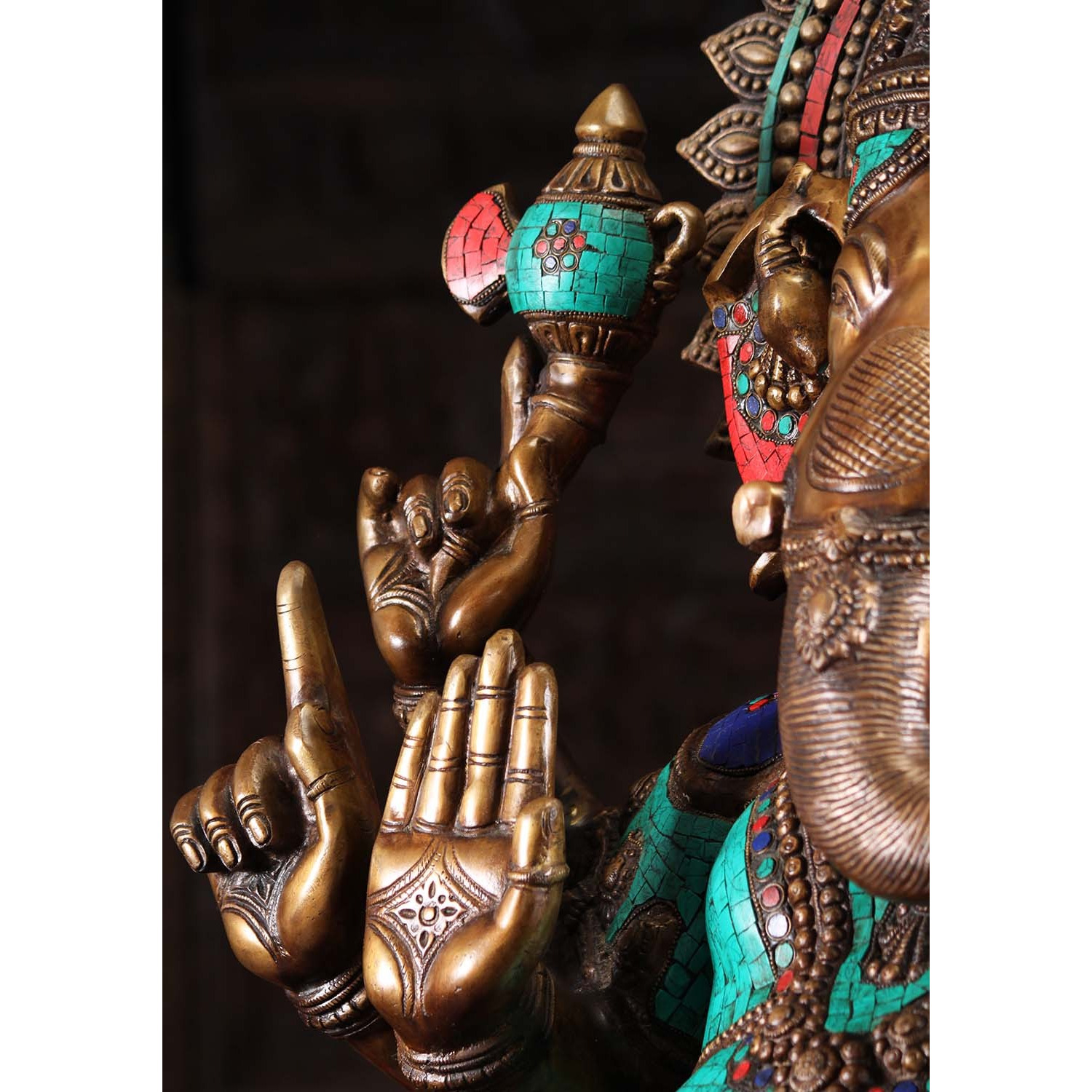 Large 6 Armed Ganesha with Colored Stones 45 Inches