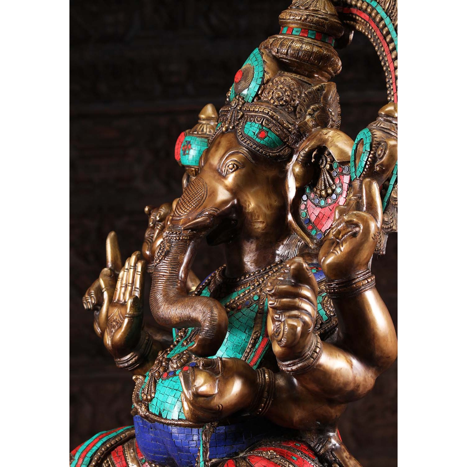 Large 6 Armed Ganesha with Colored Stones 45 Inches