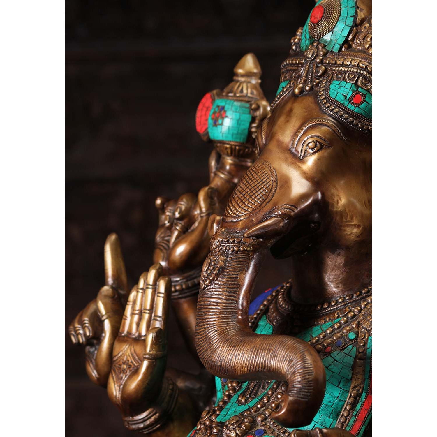 Large 6 Armed Ganesha with Colored Stones 45 Inches