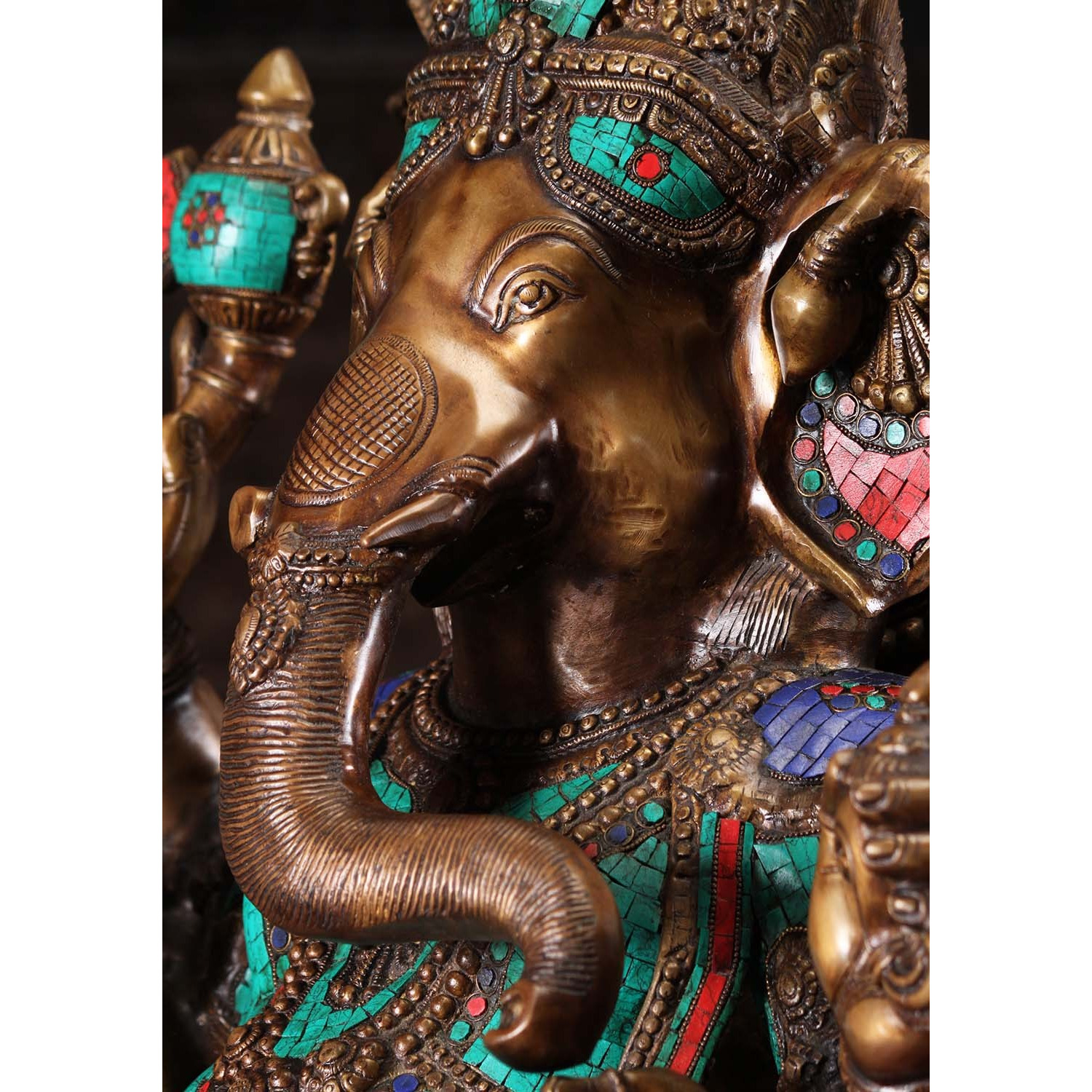 Large 6 Armed Ganesha with Colored Stones 45 Inches