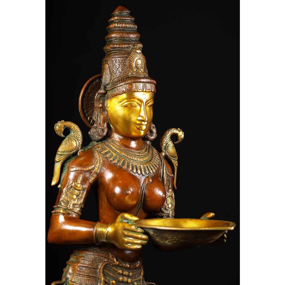 Brass Lakshmi Statue Holding Large Deepa Lamp 51 Inches
