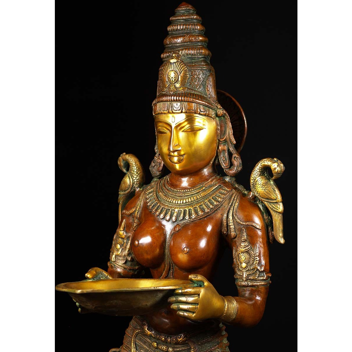 Brass Lakshmi Statue Holding Large Deepa Lamp 51 Inches