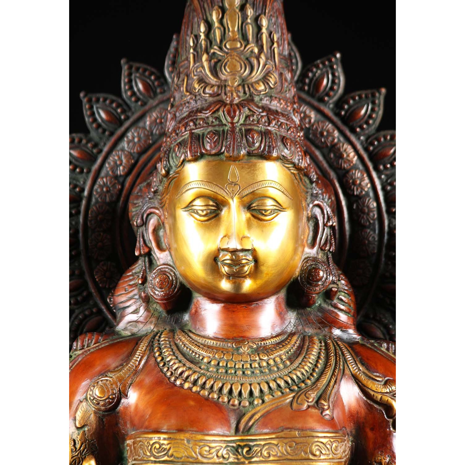 Brass Lakshmi Statue Holding 2 Lotus Flowers 52 Inches