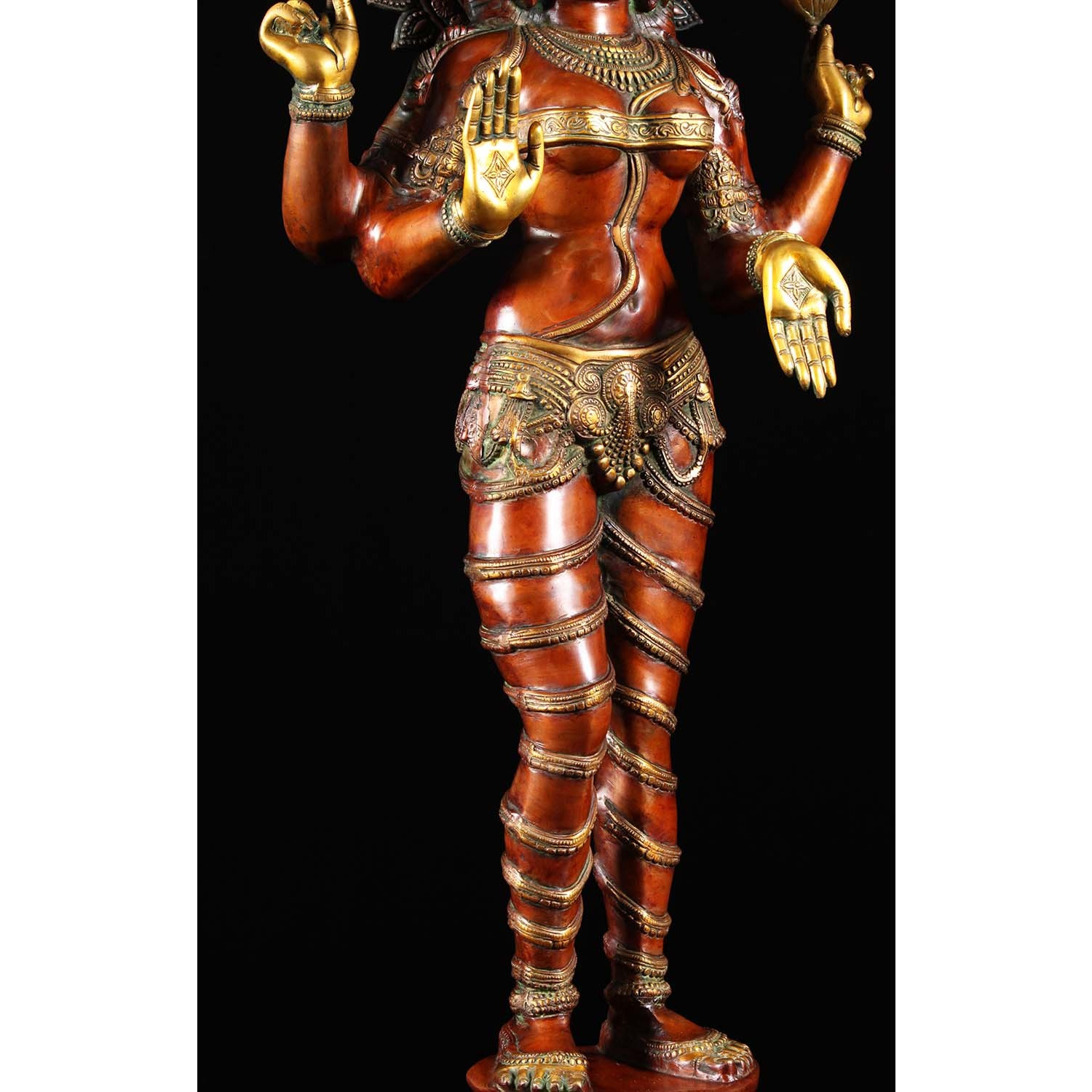 Brass Lakshmi Statue Holding 2 Lotus Flowers 52 Inches
