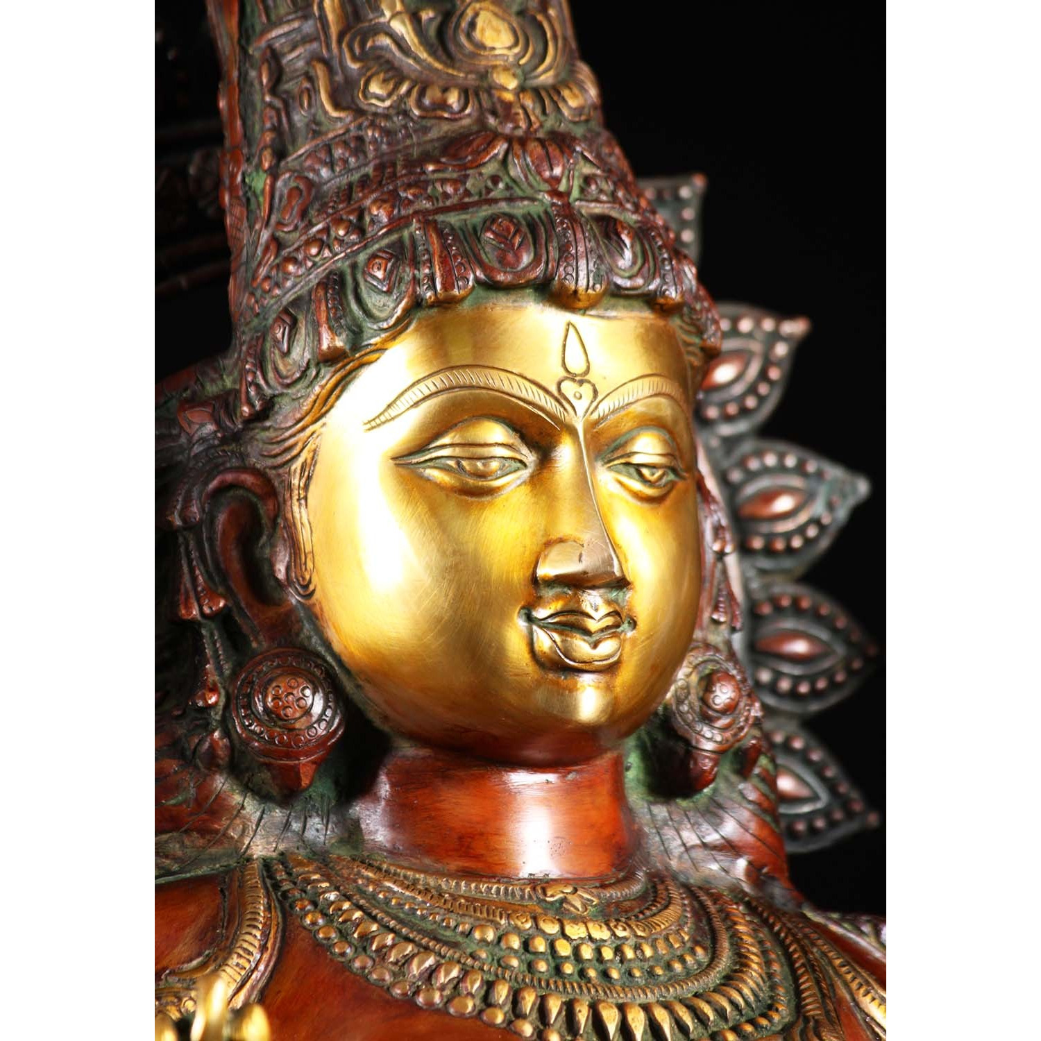 Brass Lakshmi Statue Holding 2 Lotus Flowers 52 Inches