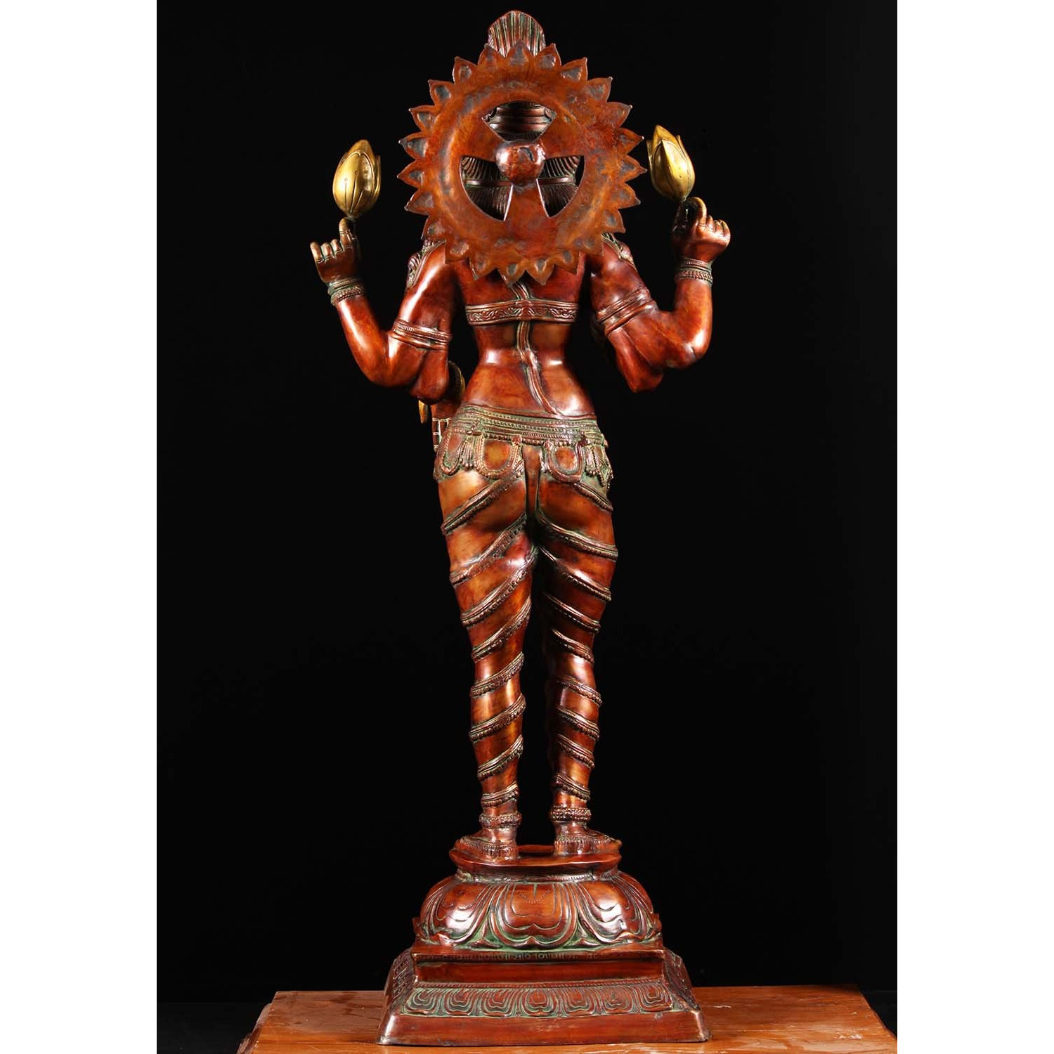 Brass Lakshmi Statue Holding 2 Lotus Flowers 52 Inches