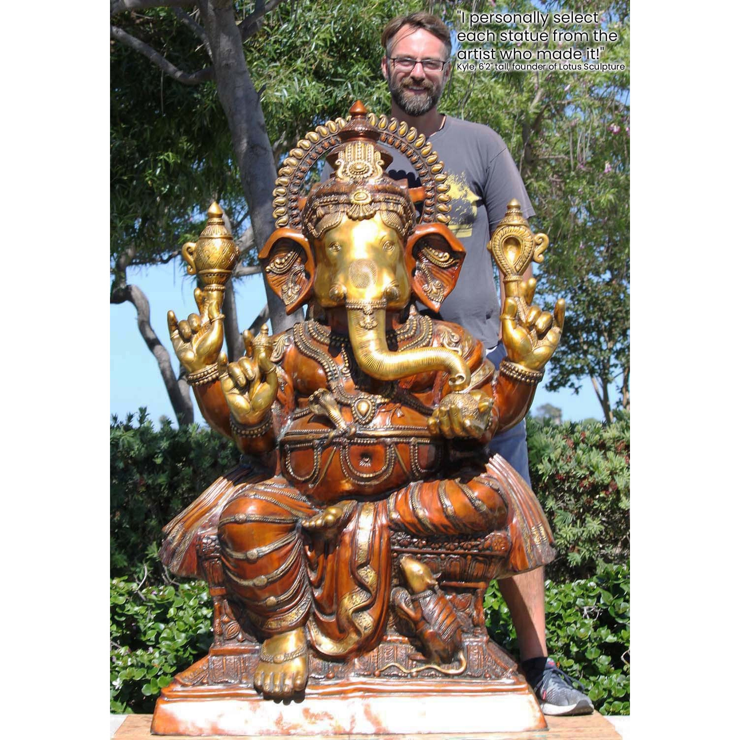 Brass Large Seated Ganesha with Mooshika 63 Inches