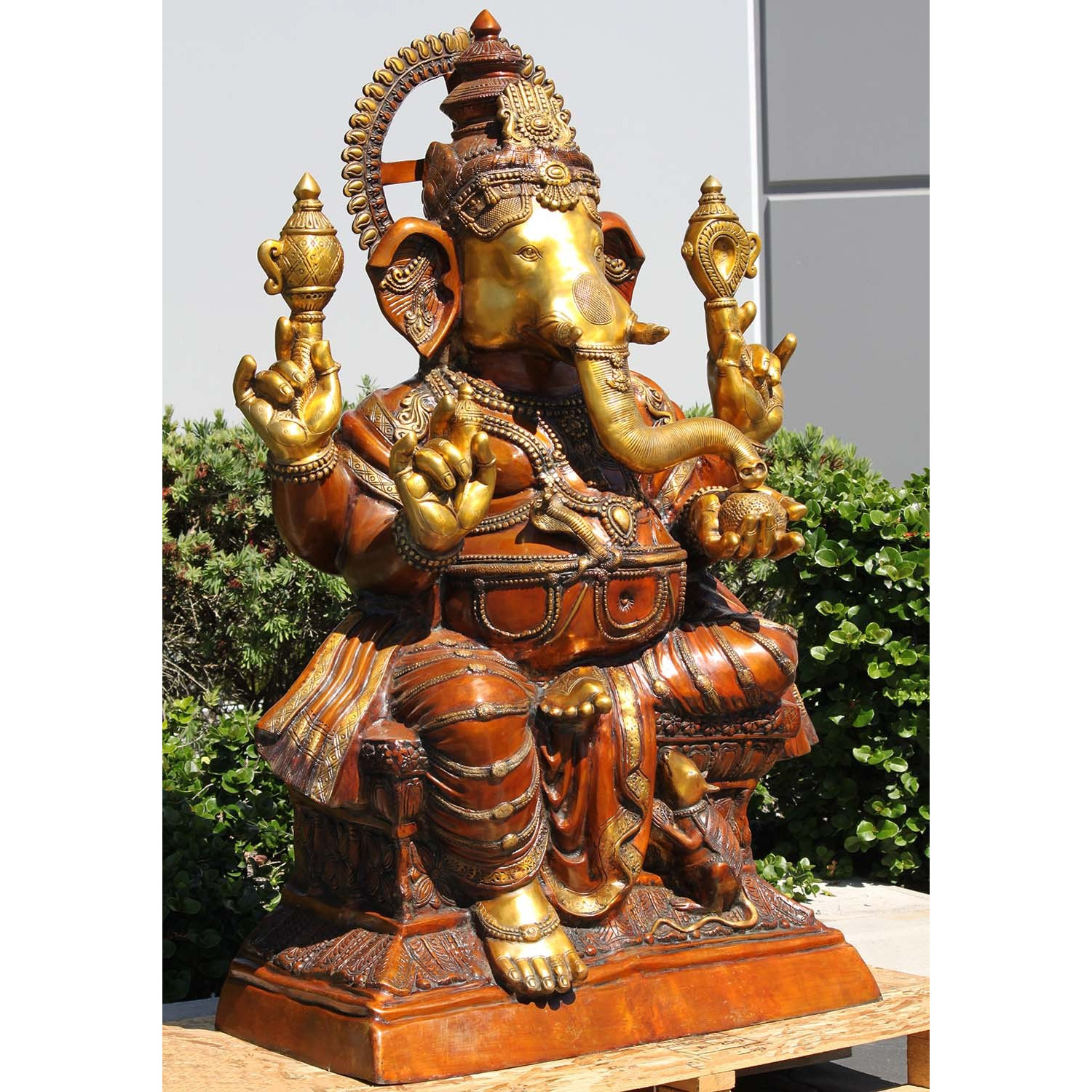 Brass Large Seated Ganesha with Mooshika 63 Inches