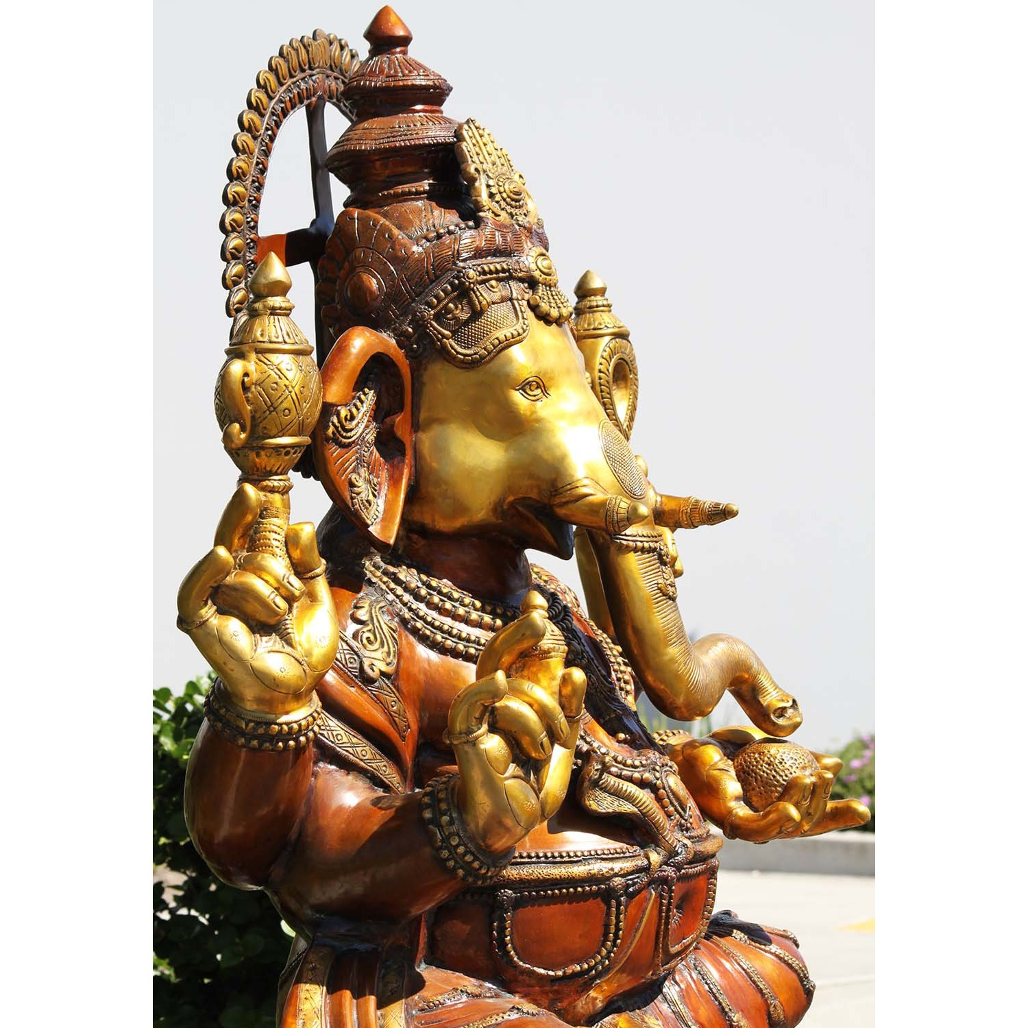 Brass Large Seated Ganesha with Mooshika 63 Inches