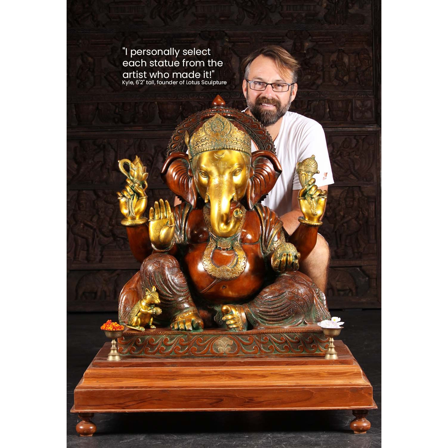 Brass Large Seated Ganesha Statue 33 Inches