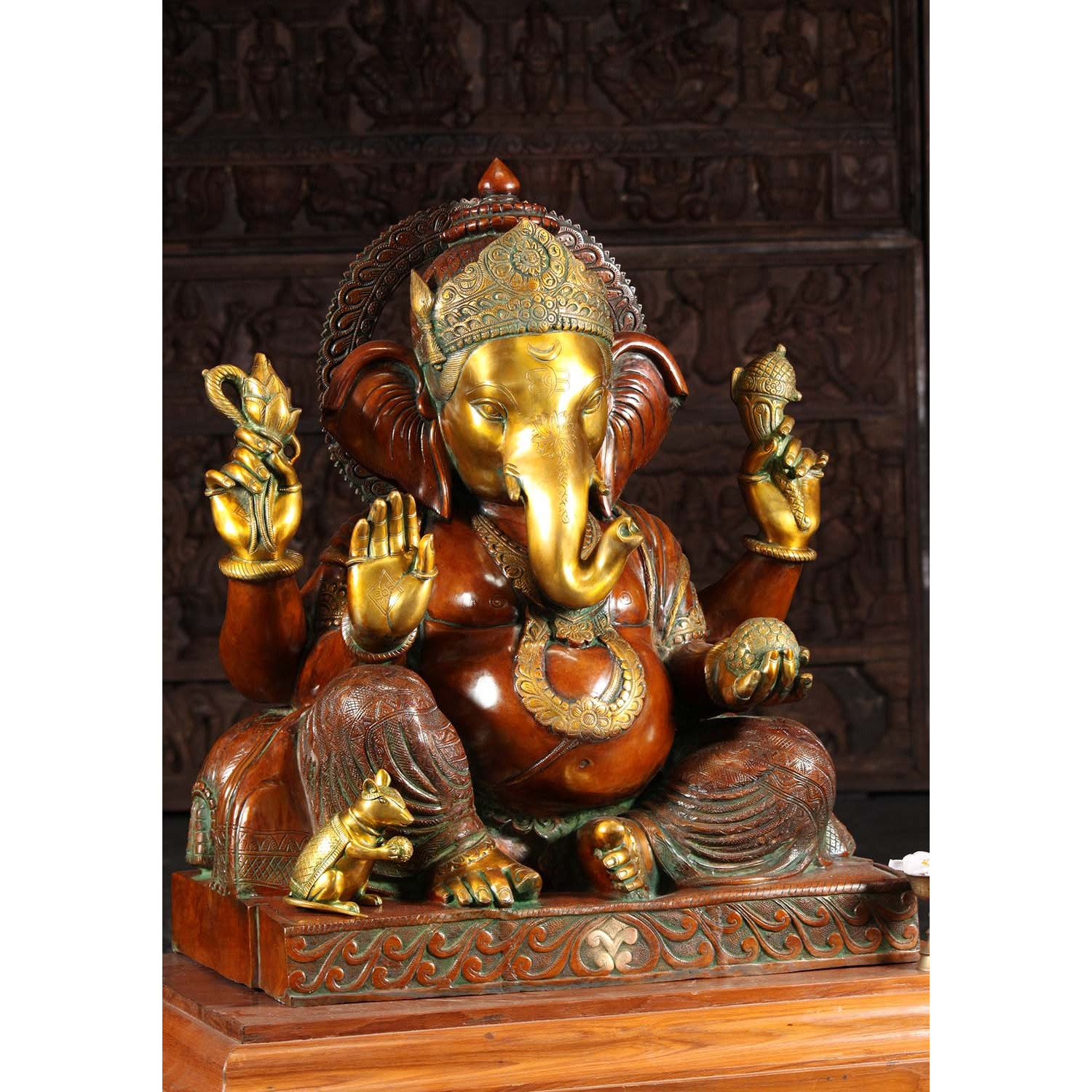 Brass Large Seated Ganesha Statue 33 Inches