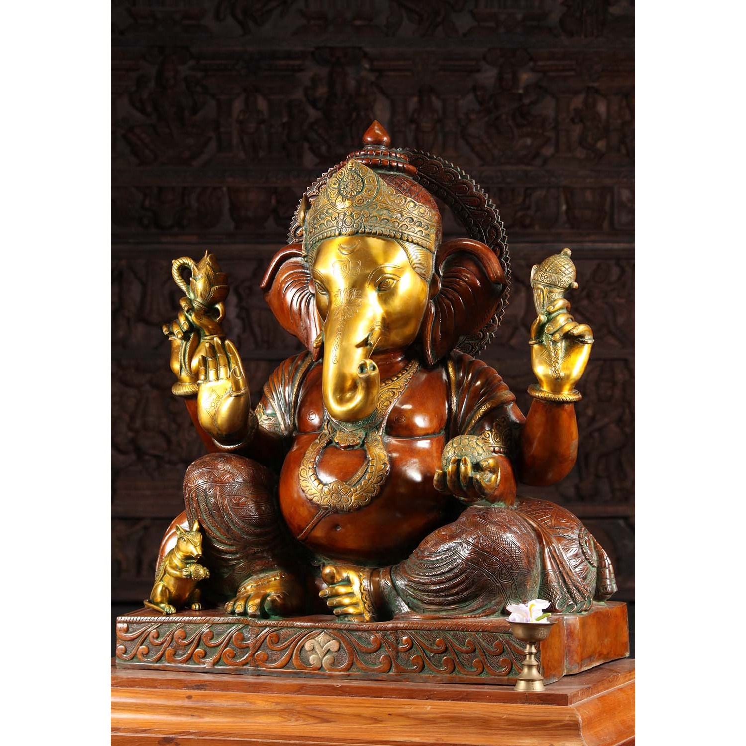 Brass Large Seated Ganesha Statue 33 Inches