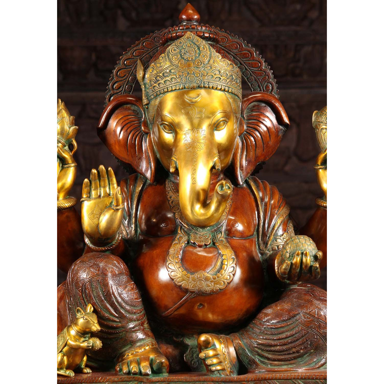 Brass Large Seated Ganesha Statue 33 Inches