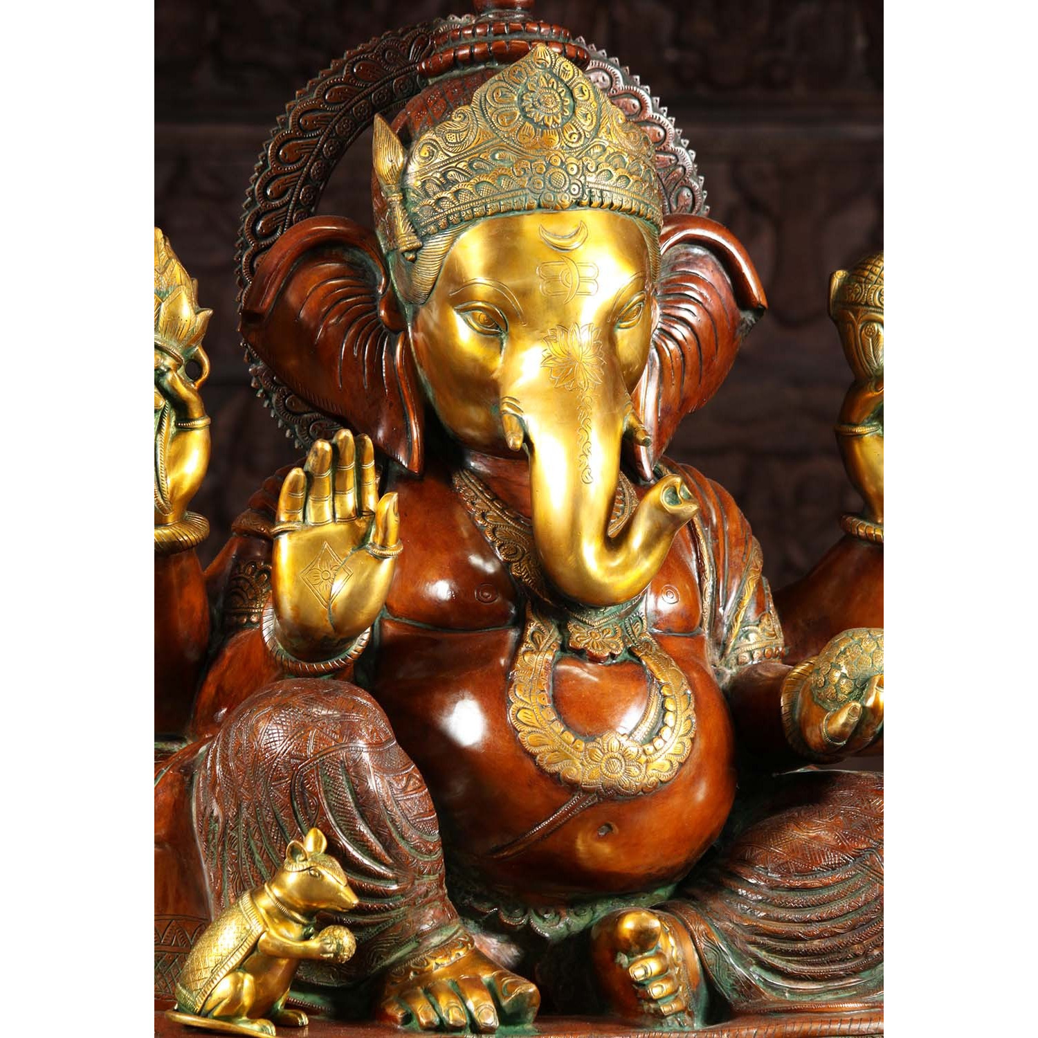 Brass Large Seated Ganesha Statue 33 Inches