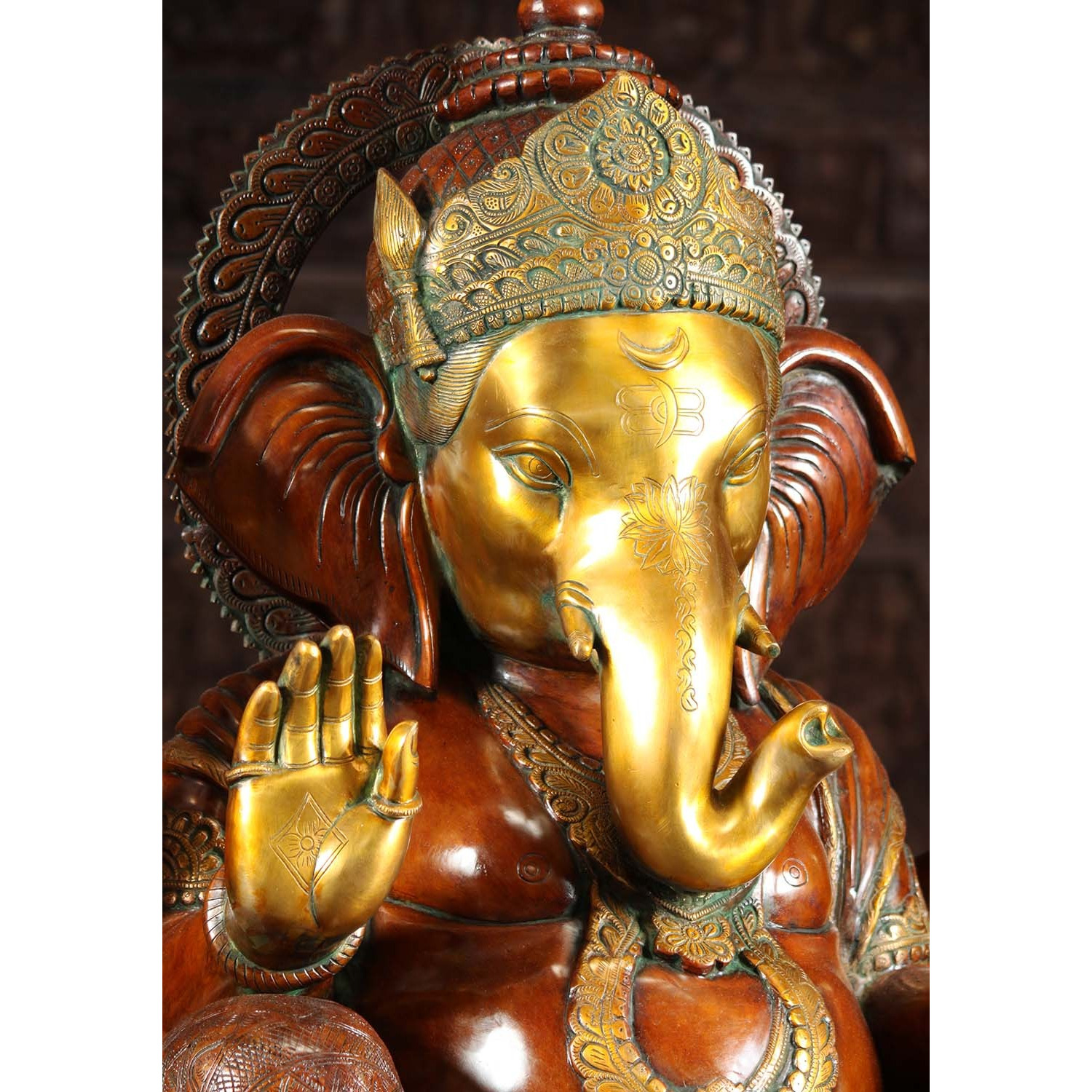 Brass Large Seated Ganesha Statue 33 Inches