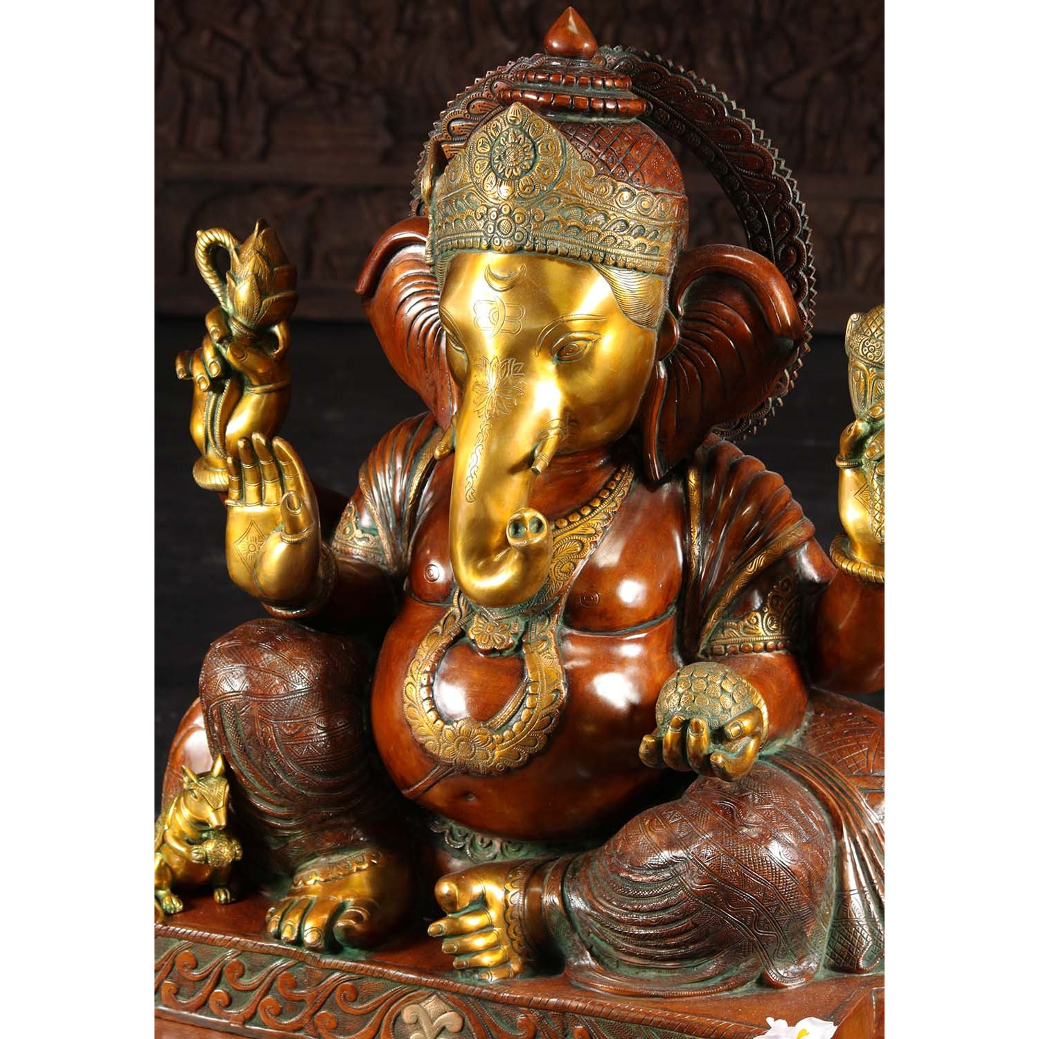 Brass Large Seated Ganesha Statue 33 Inches