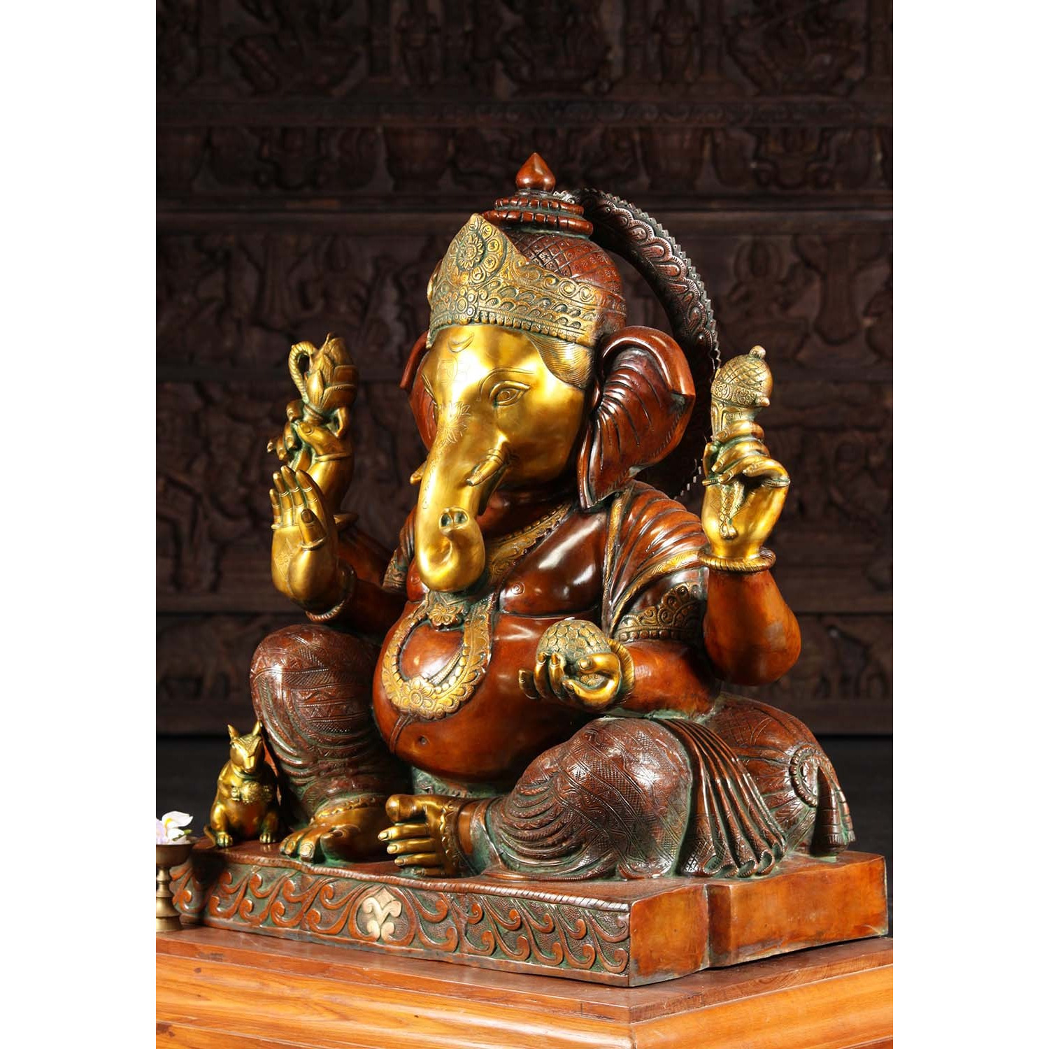 Brass Large Seated Ganesha Statue 33 Inches