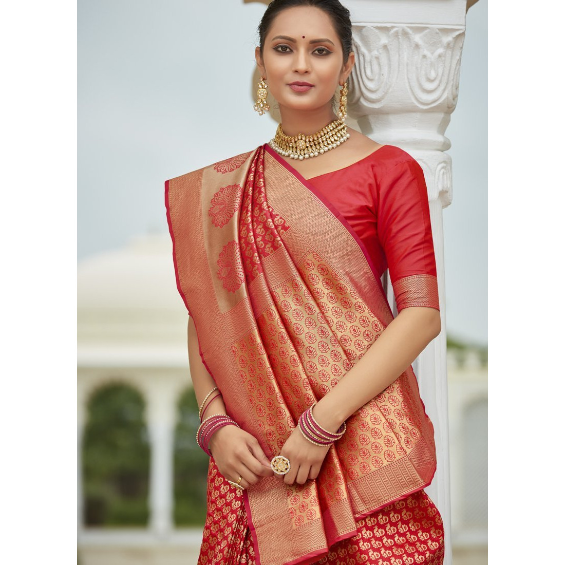 Designer Red Silk Wedding Wear Saree For Women