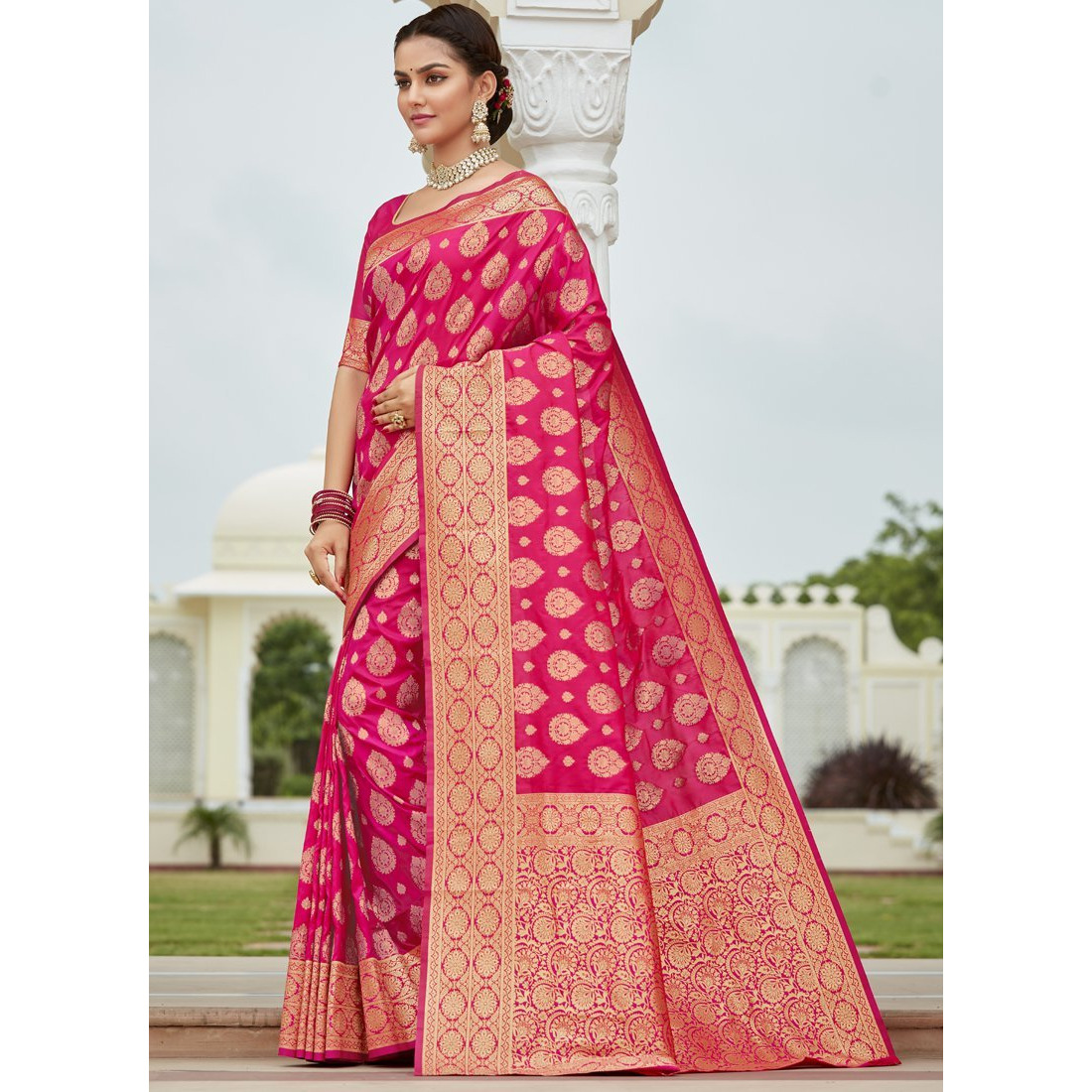 Designer Rani Silk Wedding Wear Saree For Women