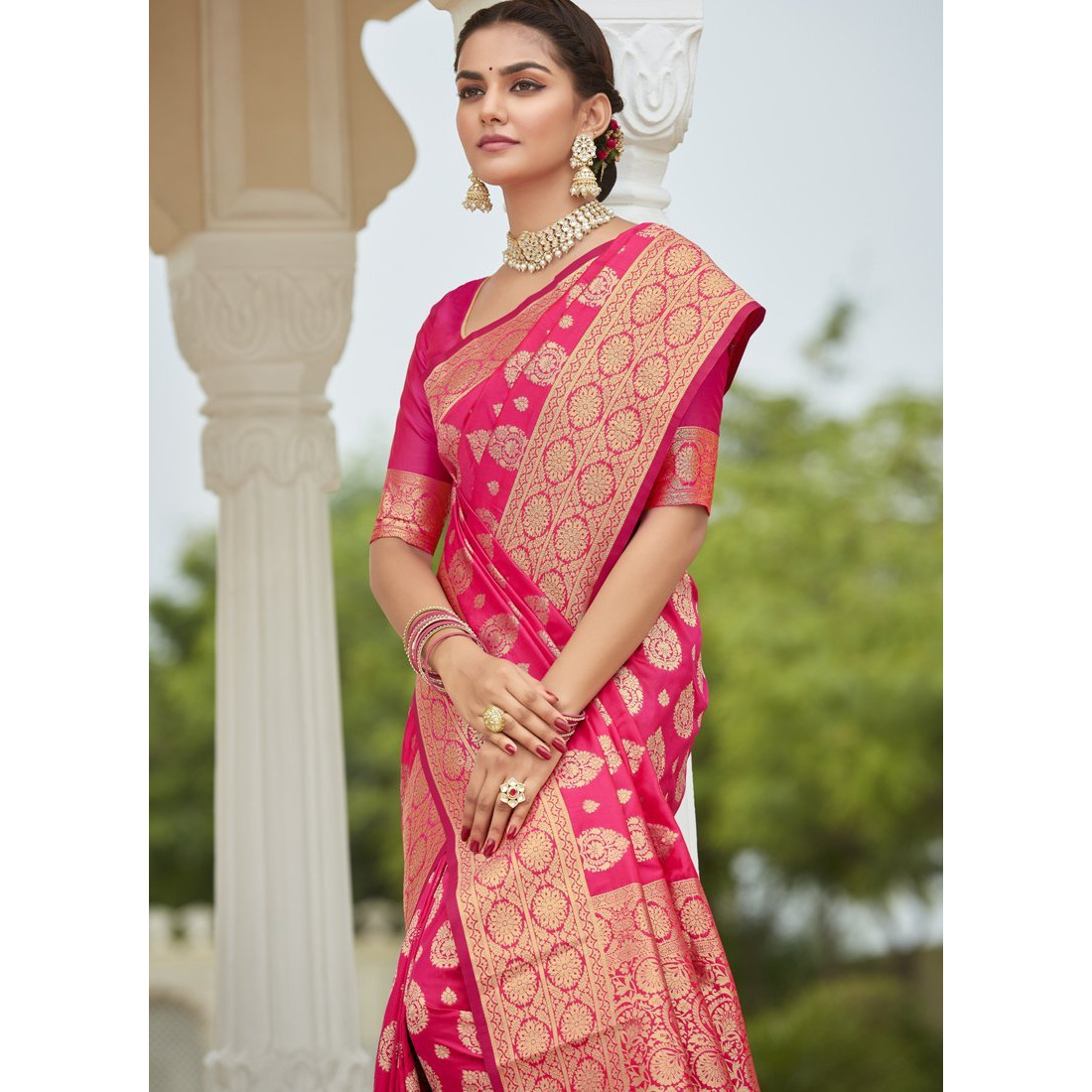 Designer Rani Silk Wedding Wear Saree For Women