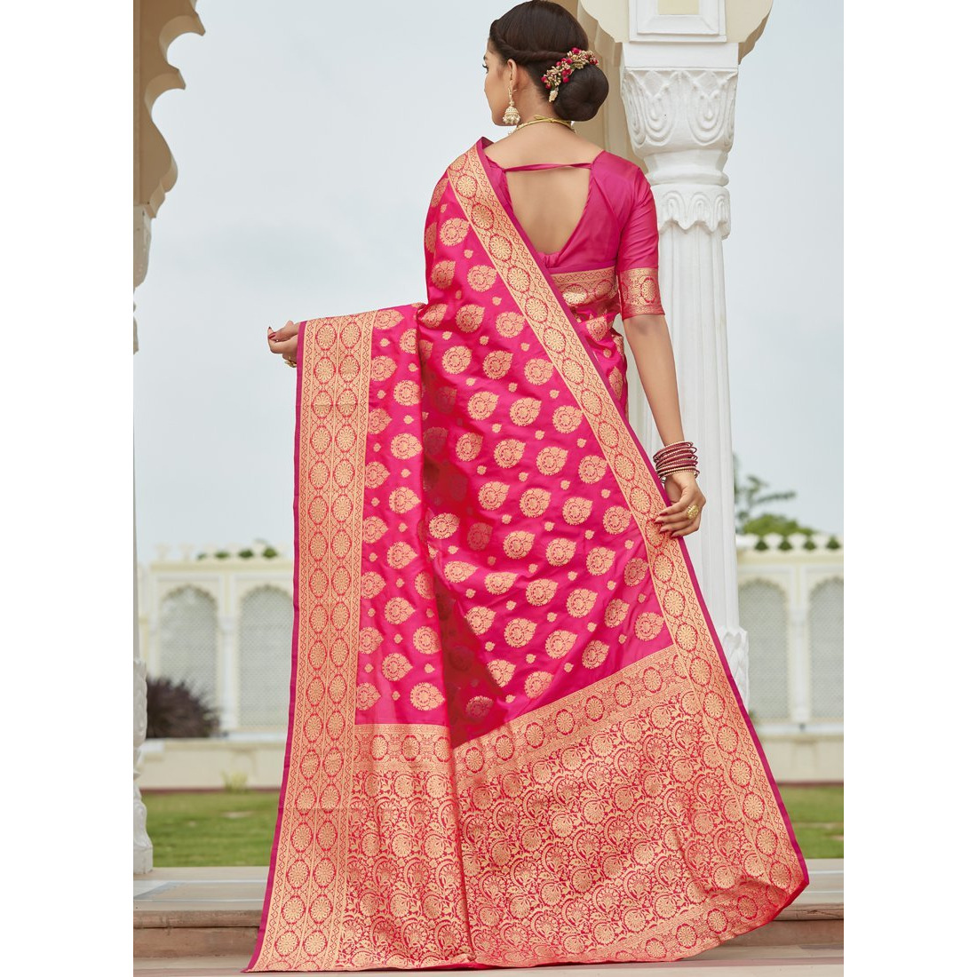 Designer Rani Silk Wedding Wear Saree For Women