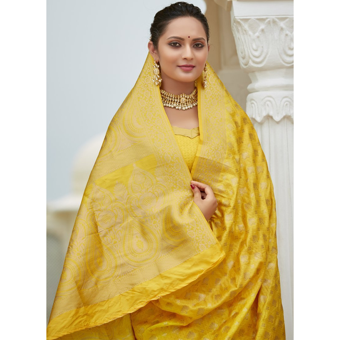 Designer Yellow Silk Wedding Wear Saree For Women