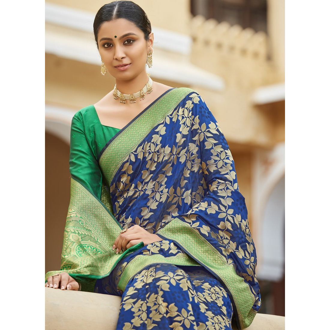 Designer Navy Blue Banarasi Silk Traditional Saree For Women