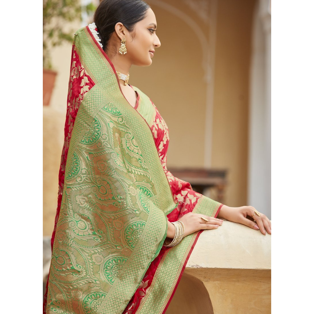 Designer Red Banarasi Silk Traditional Saree For Women