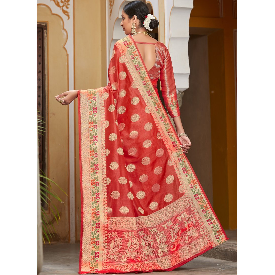 Designer Red Banarasi Silk Traditional Saree For Women