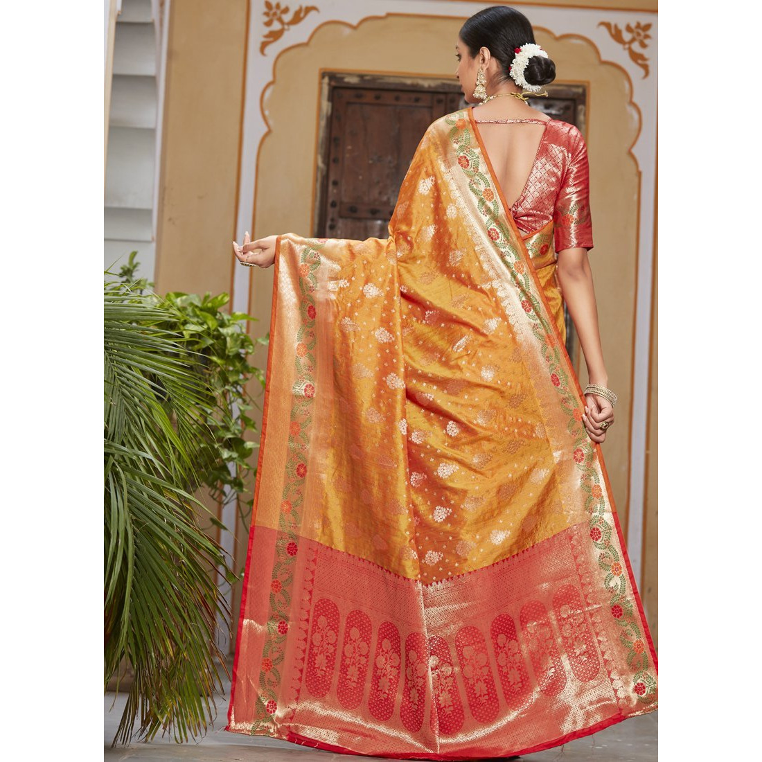 Designer Yellow Banarasi Silk Traditional Saree For Women