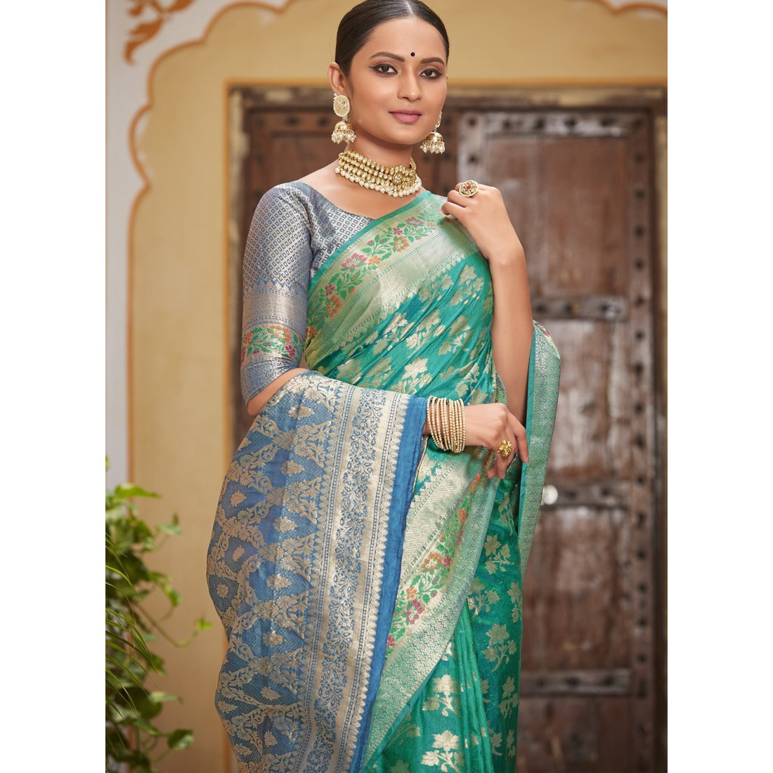 Designer Turquoise Banarasi Silk Traditional Saree For Women's