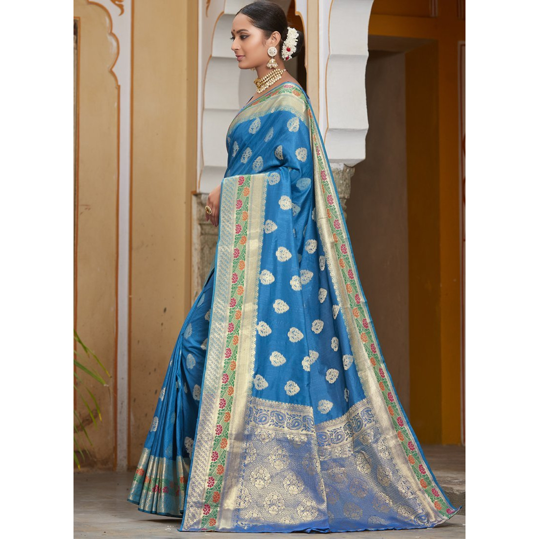 Designer Blue Banarasi Silk Traditional Saree For Women