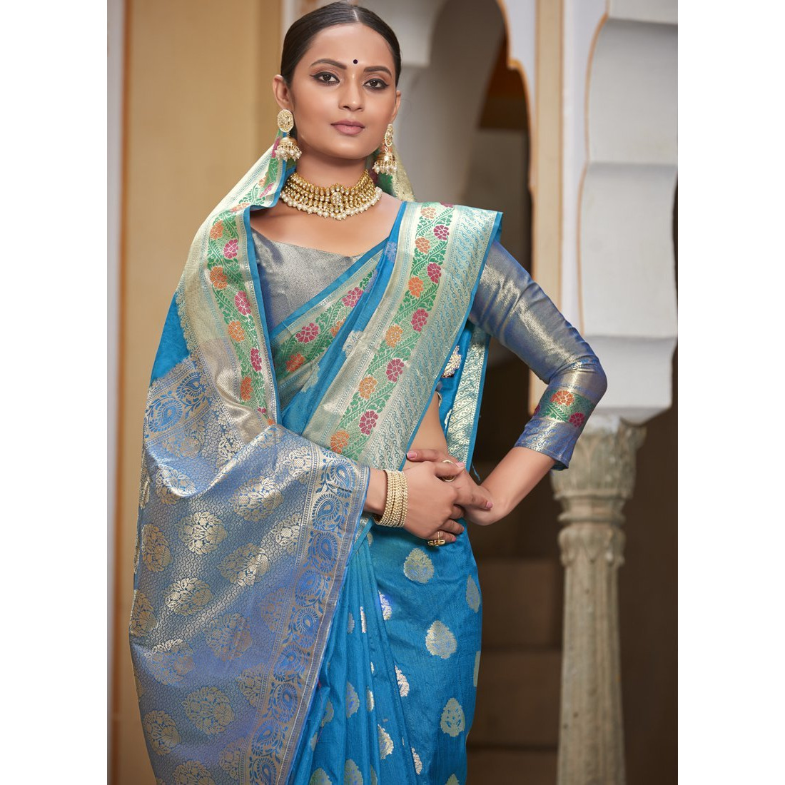 Designer Blue Banarasi Silk Traditional Saree For Women