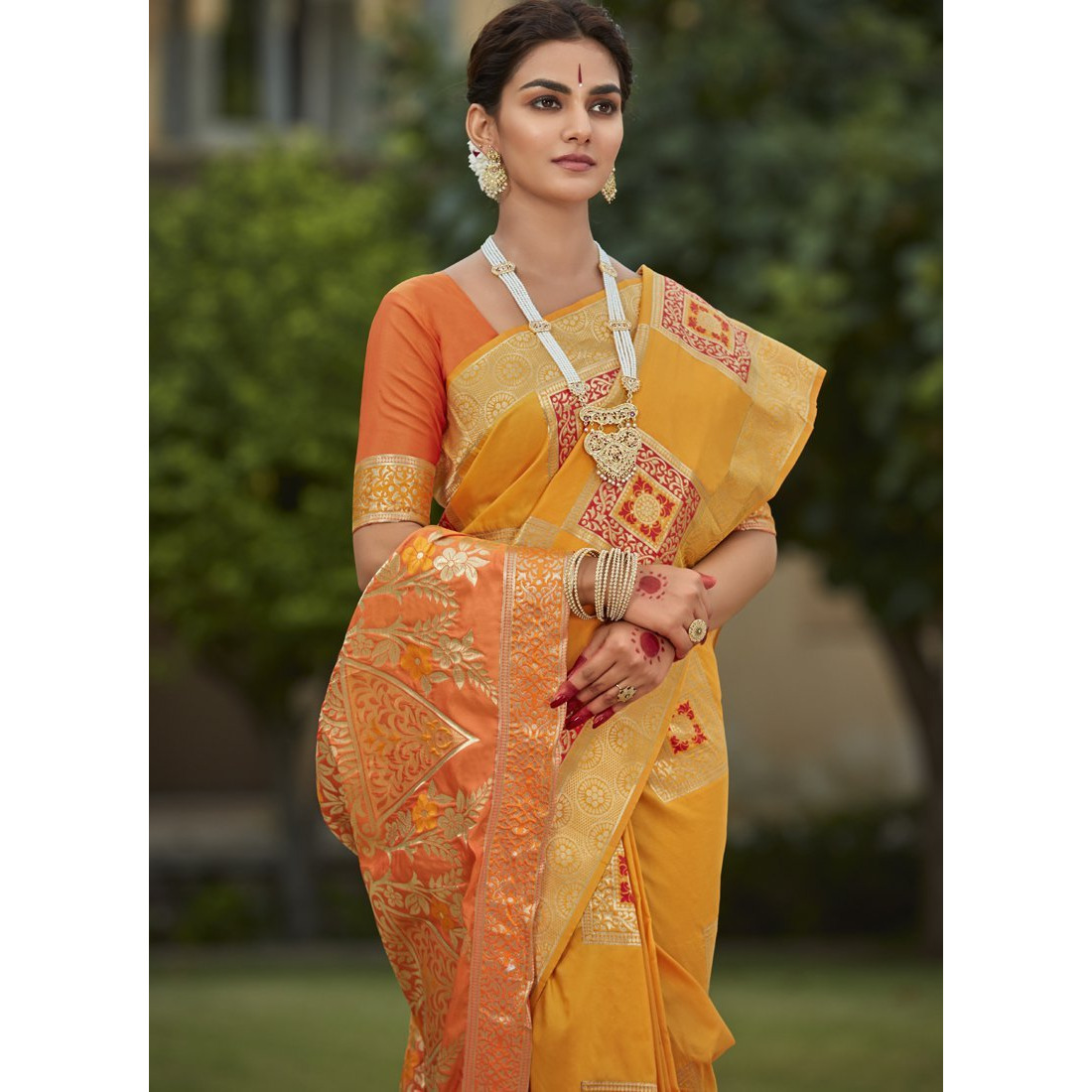 Designer Yellow Banarasi Silk Indian Saree Collection For Women
