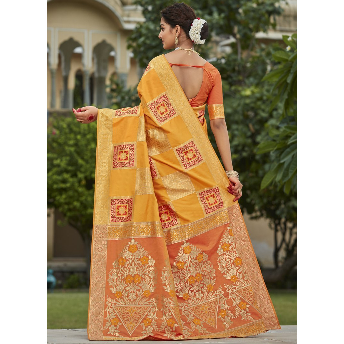 Designer Yellow Banarasi Silk Indian Saree Collection For Women