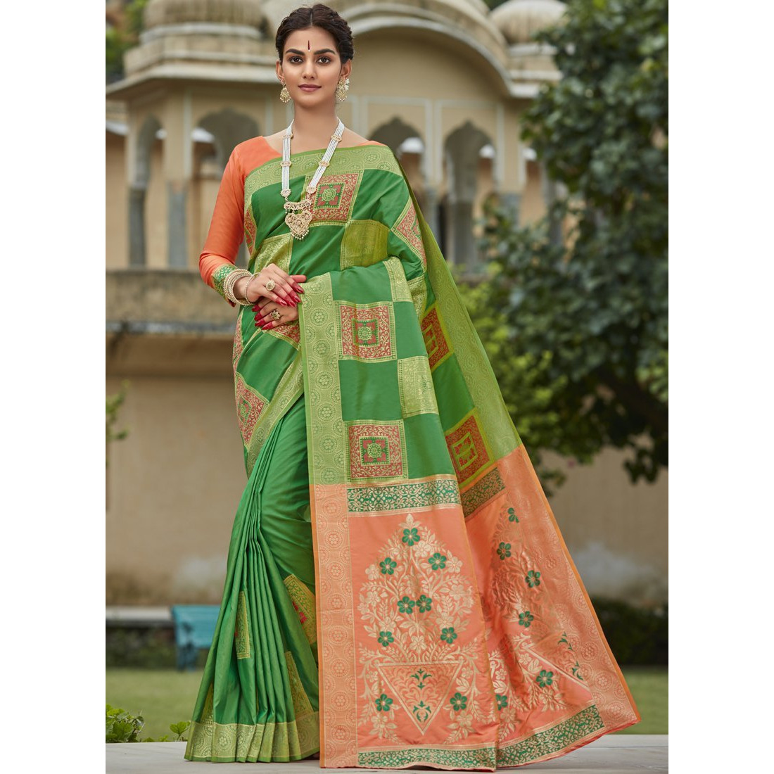 Designer Light Green Banarasi Silk Indian Saree Collection For Women