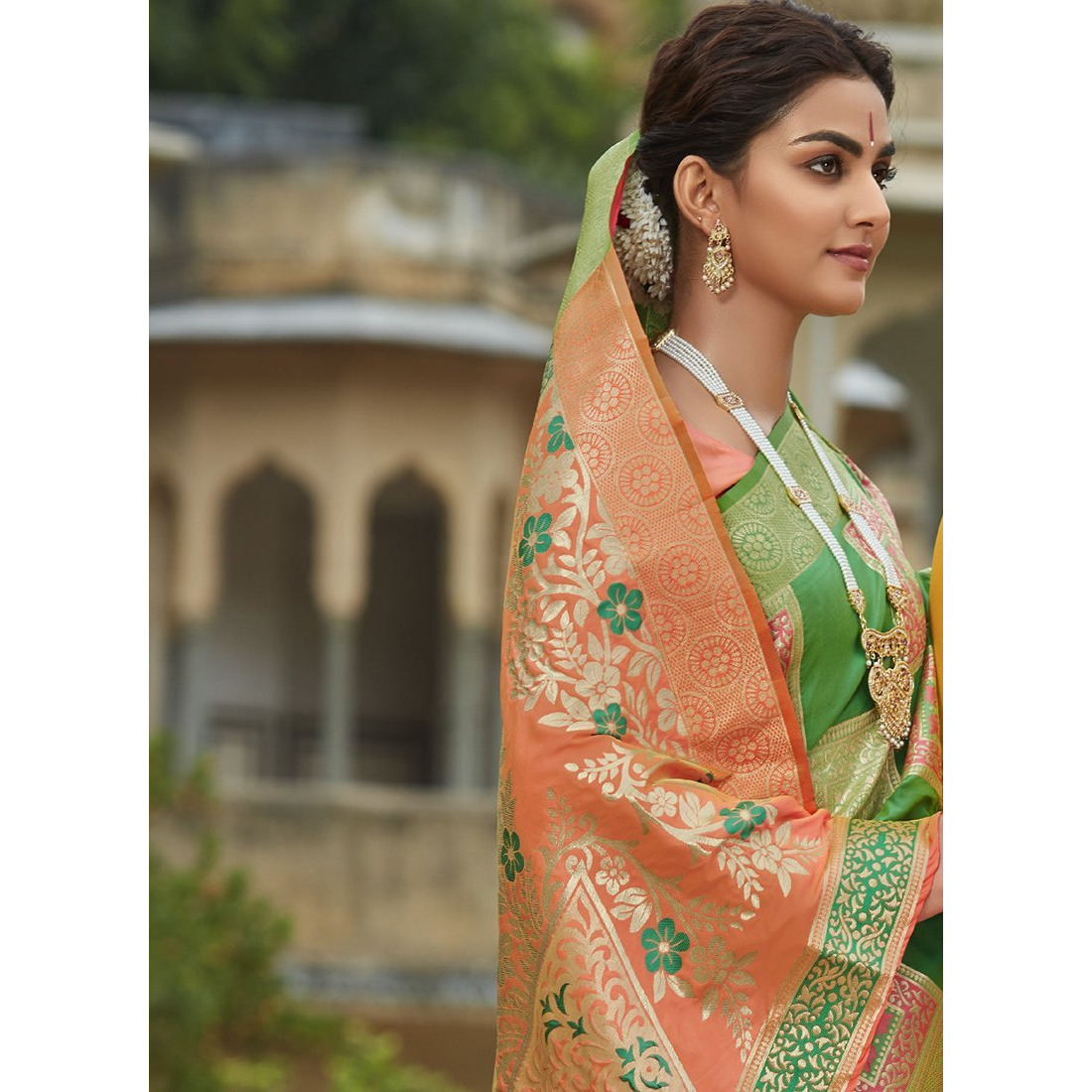 Designer Light Green Banarasi Silk Indian Saree Collection For Women