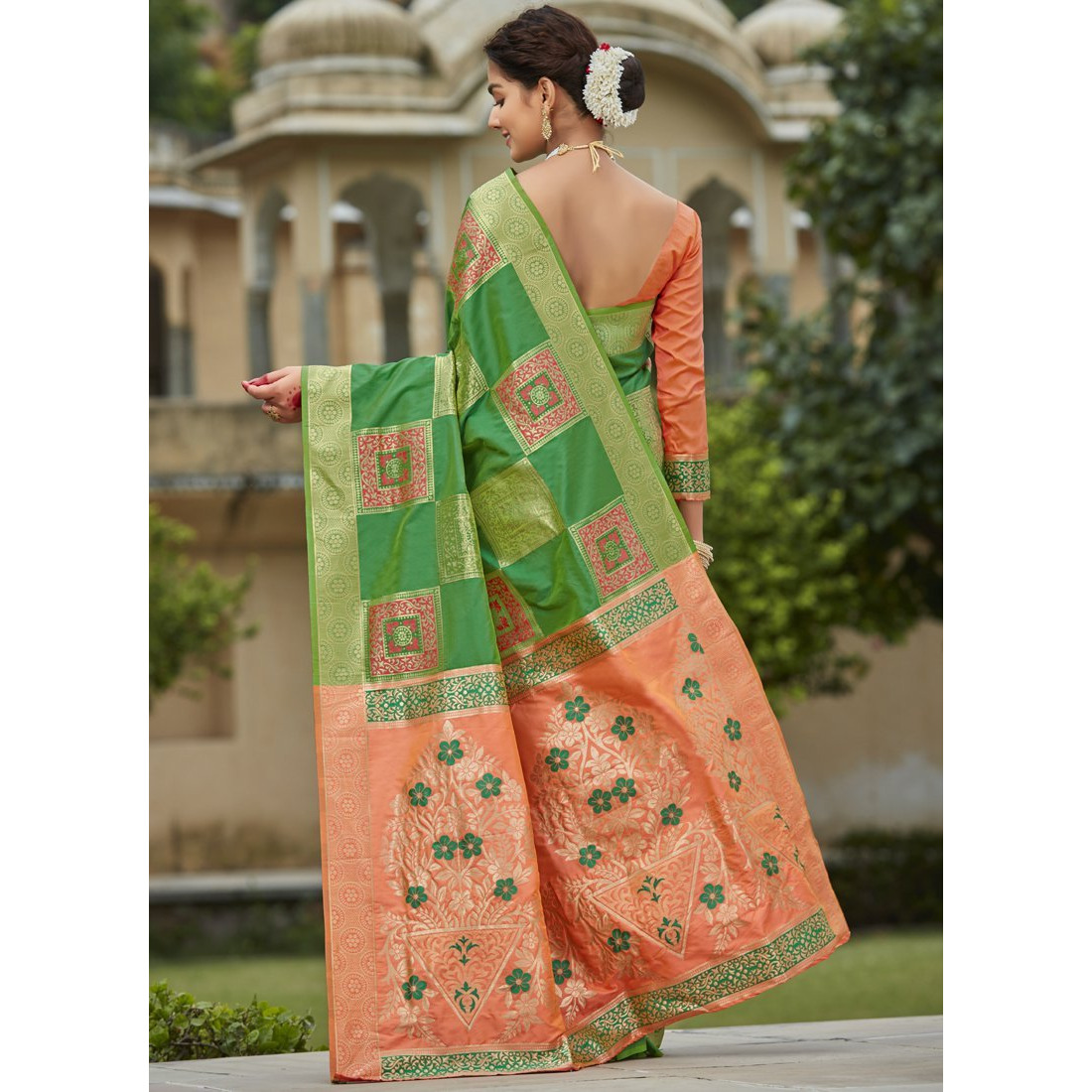 Designer Light Green Banarasi Silk Indian Saree Collection For Women