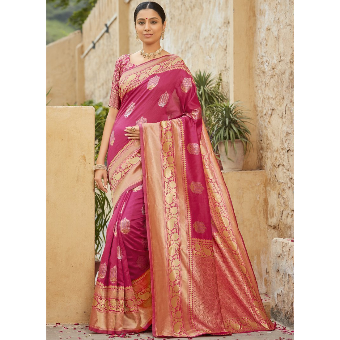 Pink Banarasi Silk Wedding Wear Designer Saree