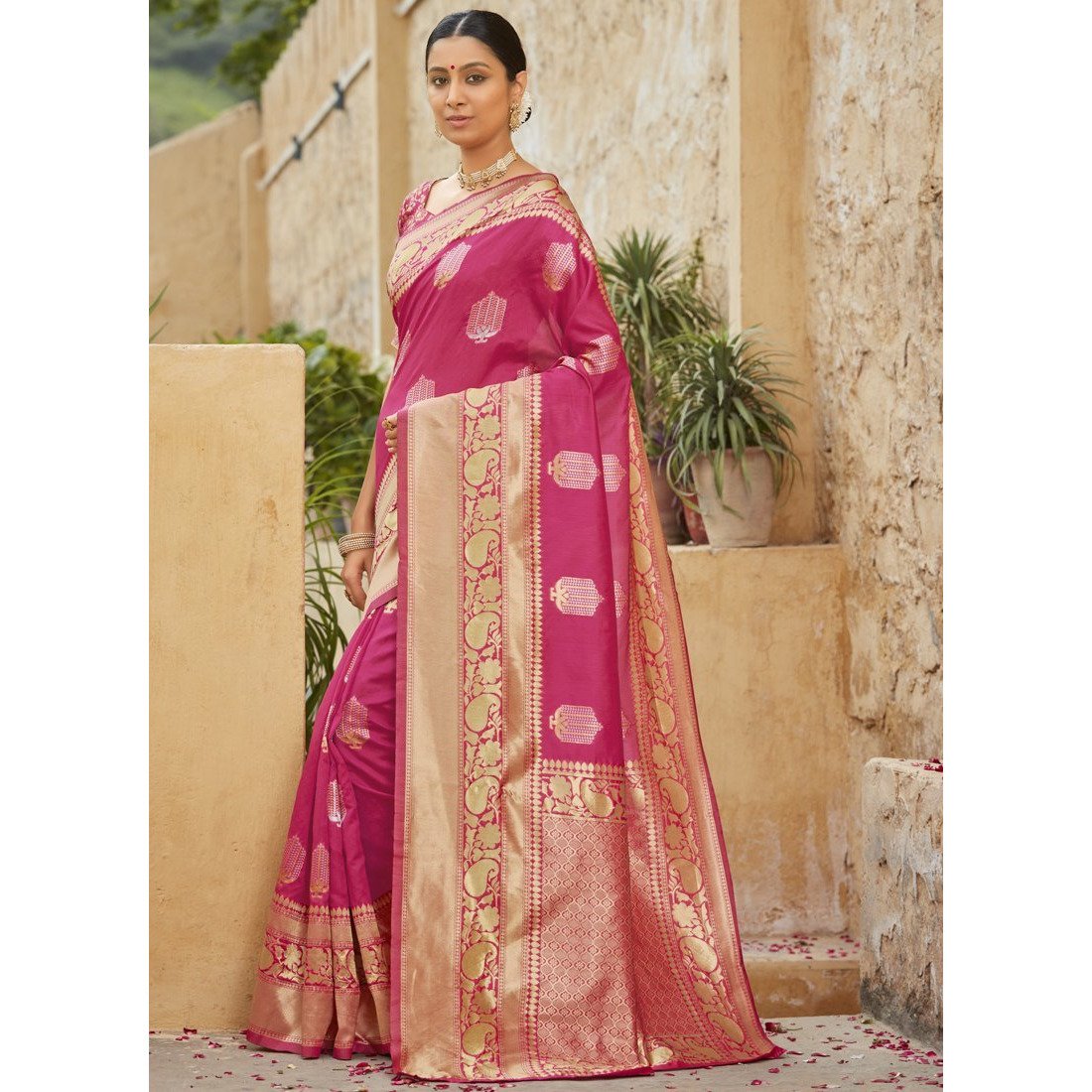 Pink Banarasi Silk Wedding Wear Designer Saree