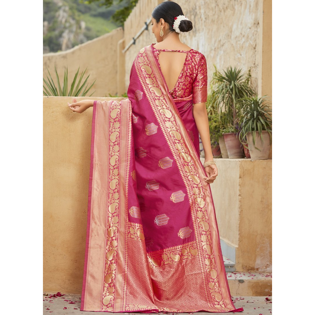 Pink Banarasi Silk Wedding Wear Designer Saree