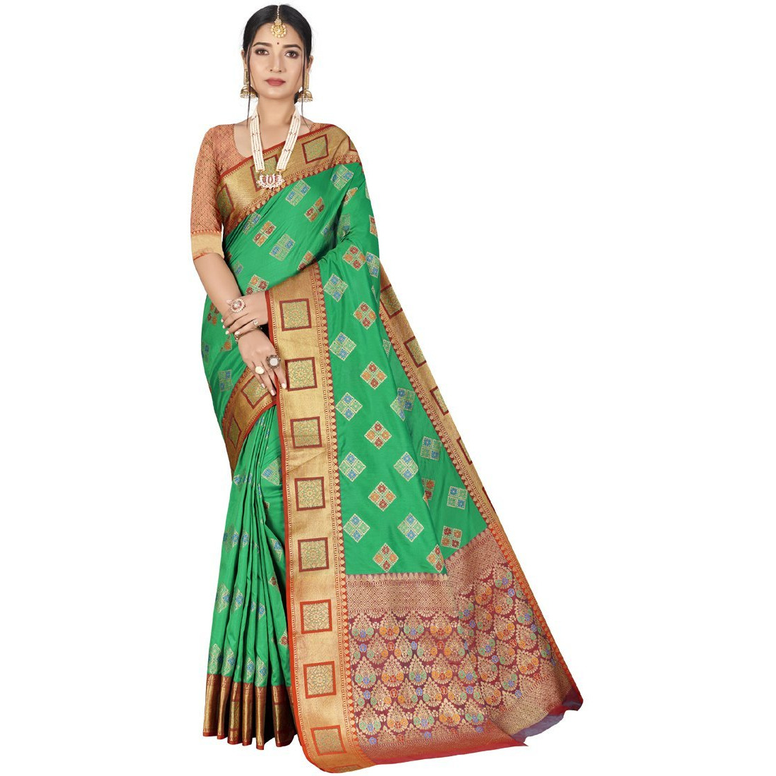 Designer Green Silk Wedding Wear Saree