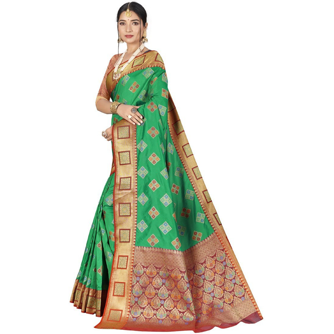 Designer Green Silk Wedding Wear Saree