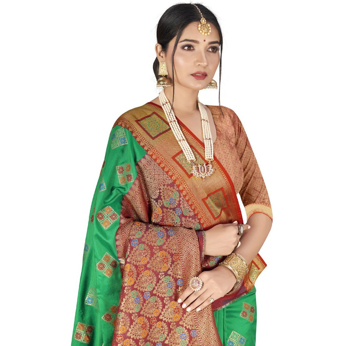 Designer Green Silk Wedding Wear Saree
