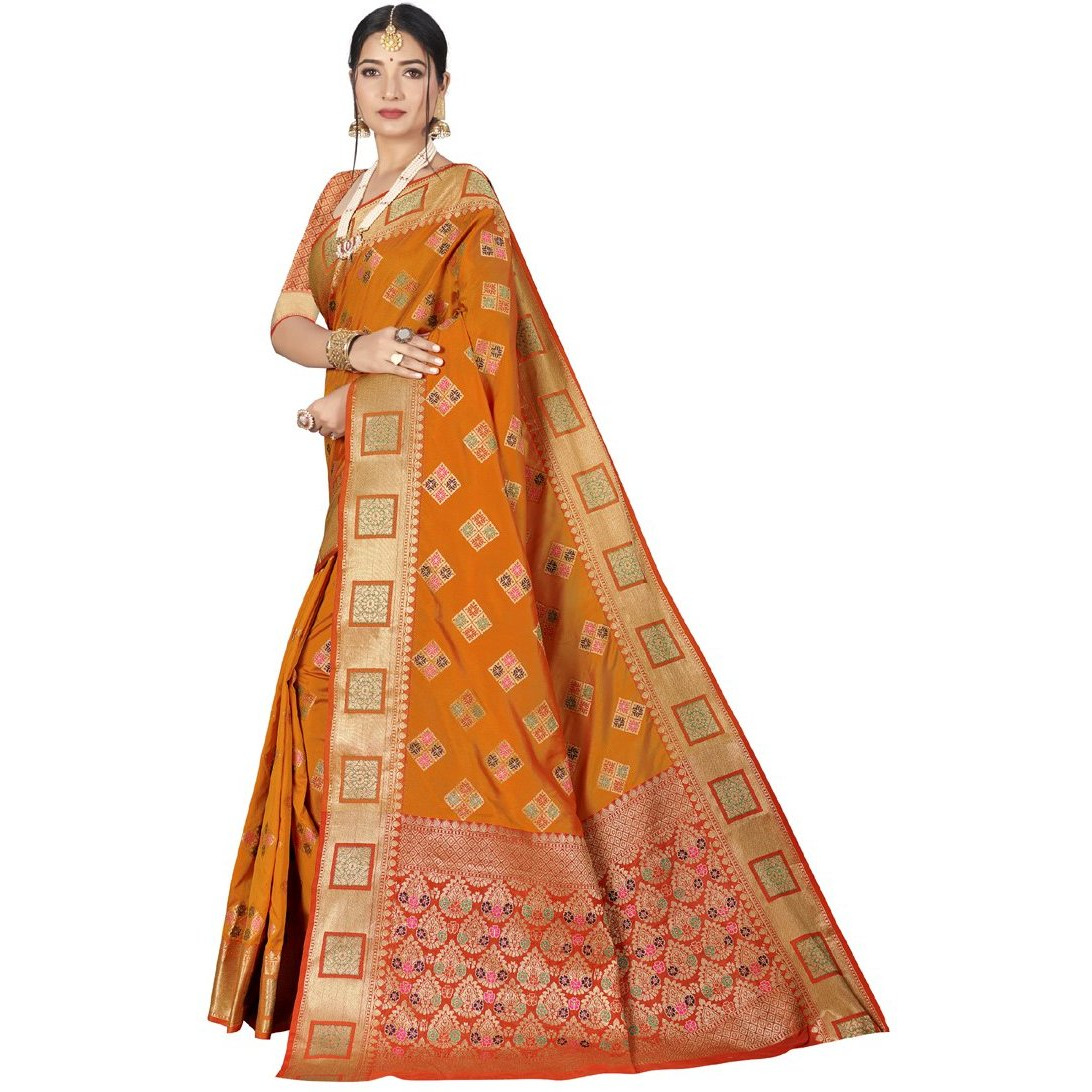 Designer Mustard Silk Wedding Wear Saree