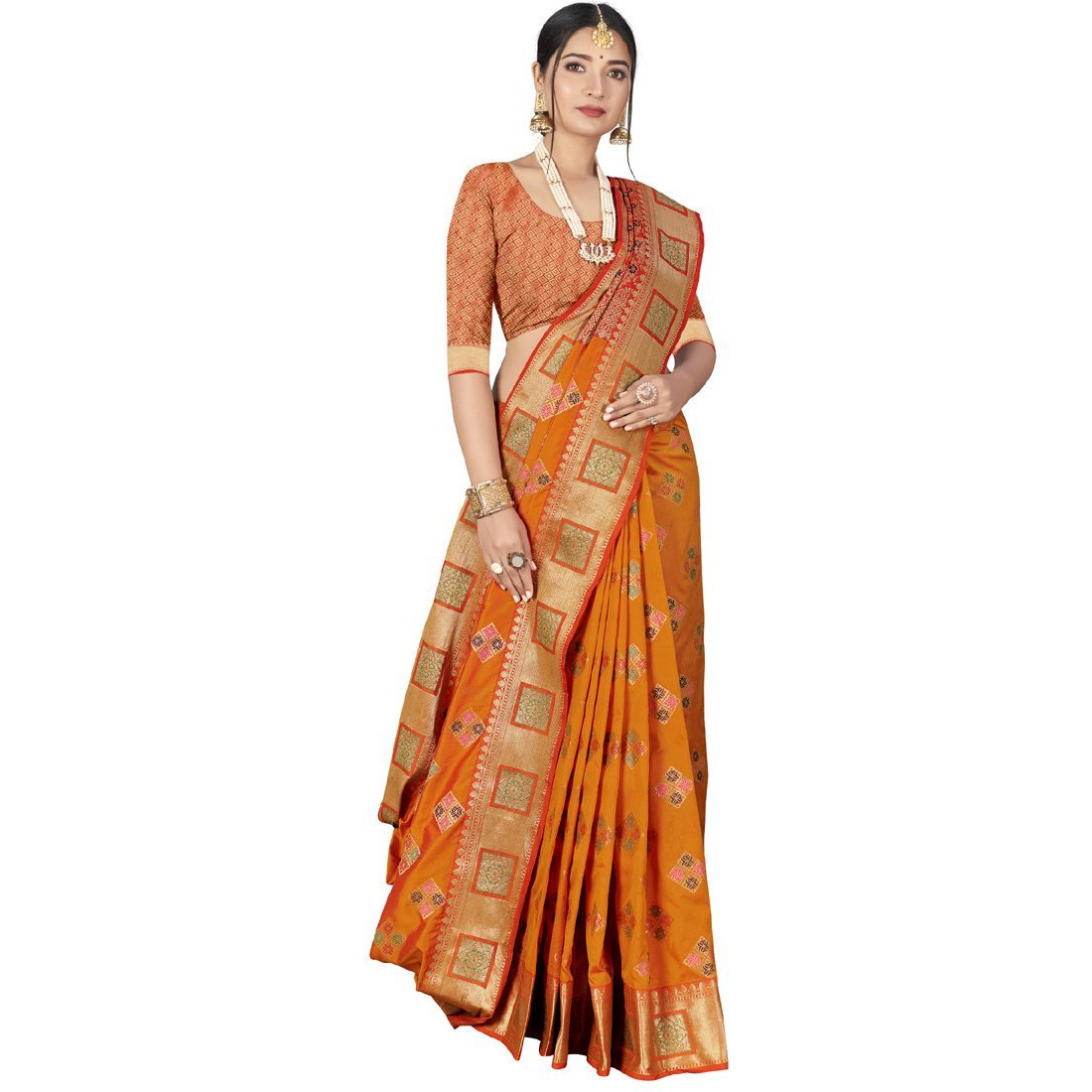 Designer Mustard Silk Wedding Wear Saree