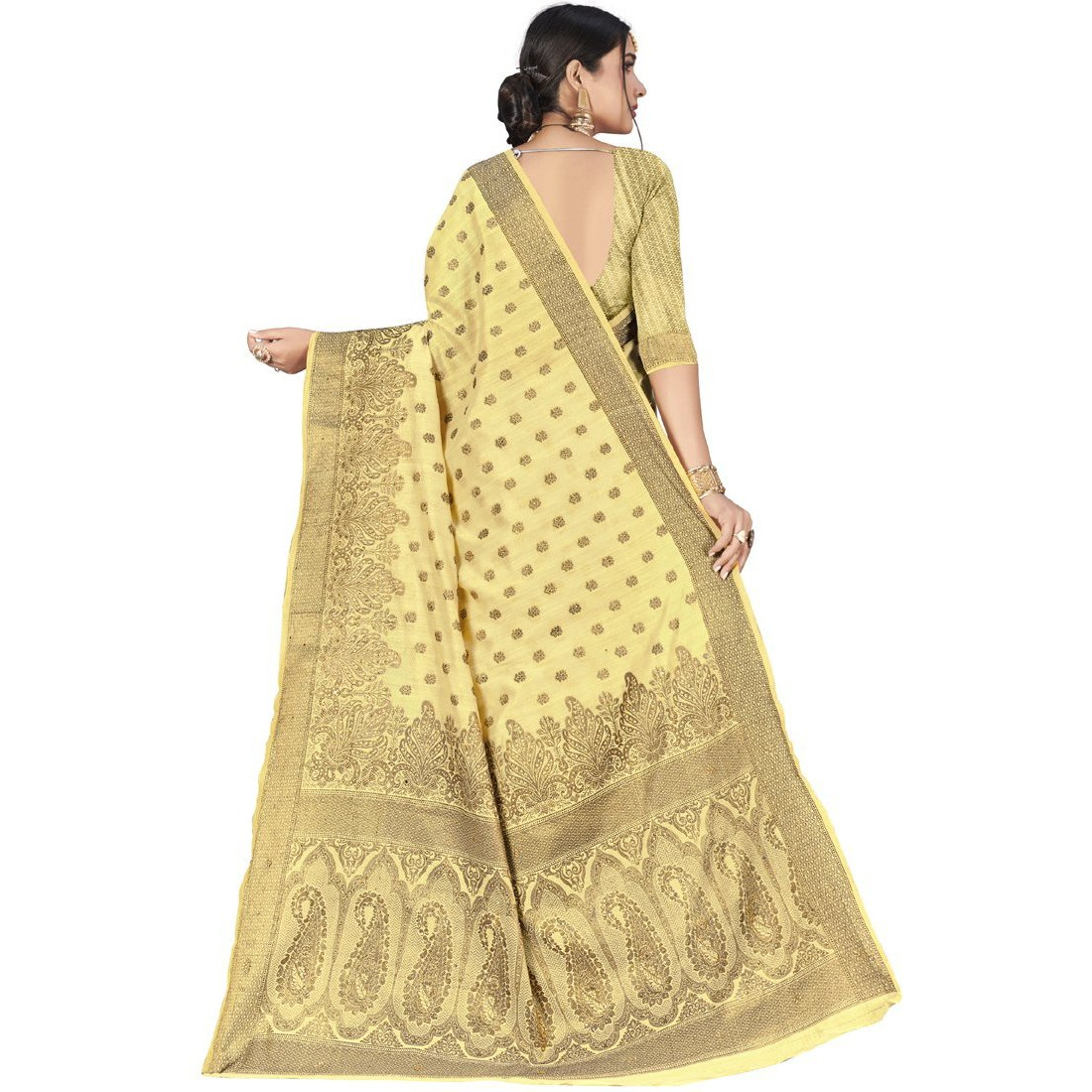 Designer Off White Cotton Silk Stone Work Wedding Wear Saree