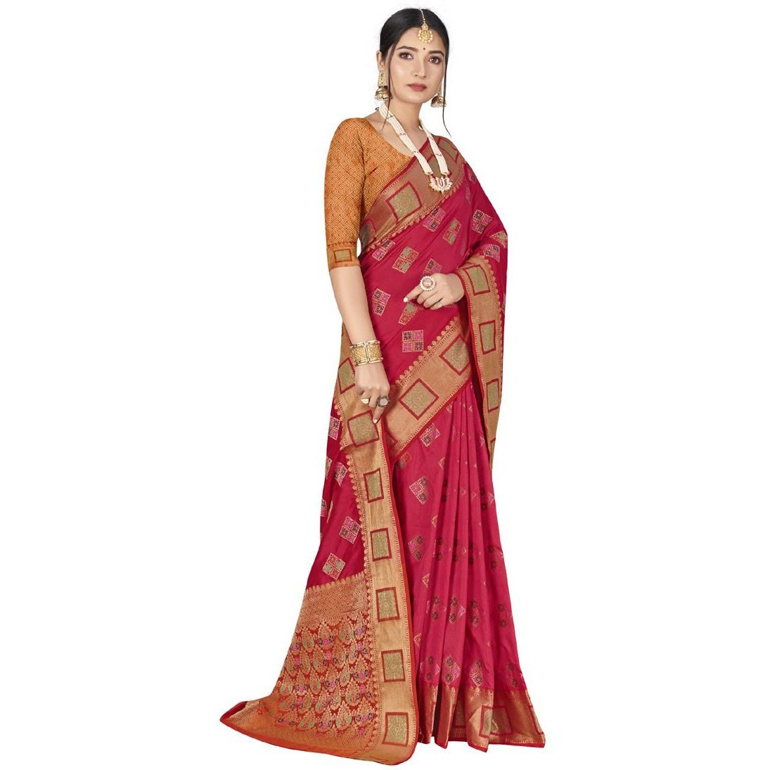 Designer Rani Pink Silk Wedding Wear Saree