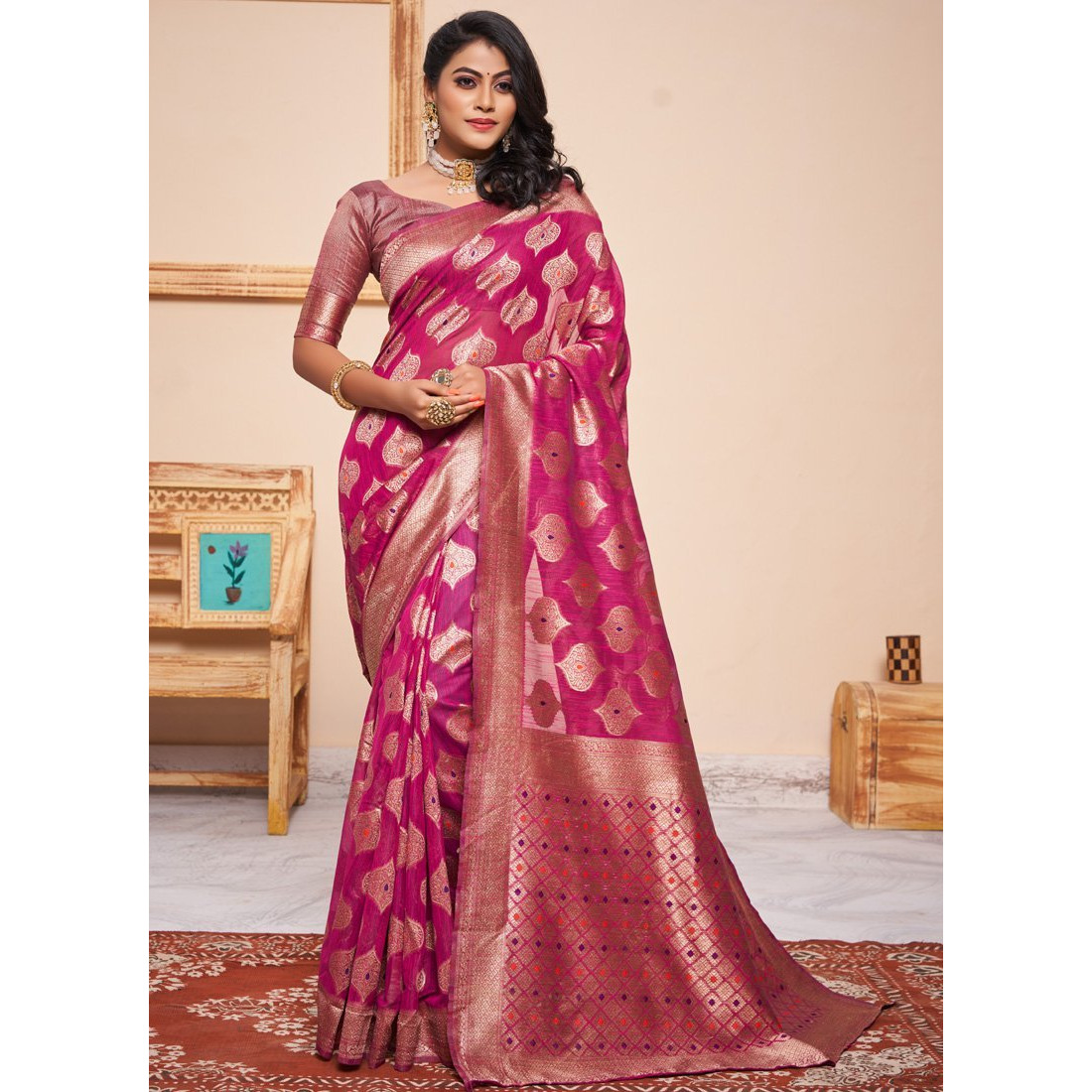 Pink Silk Indian Designer Wedding Wear Saree